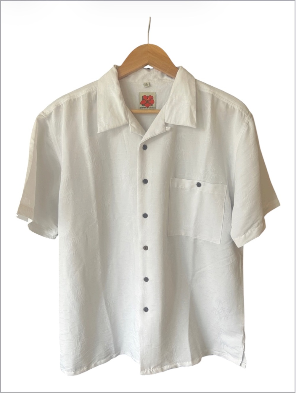 Banana Split USA Men’s White Palm Tree Print Short Sleeve Button Down Shirt Sz L